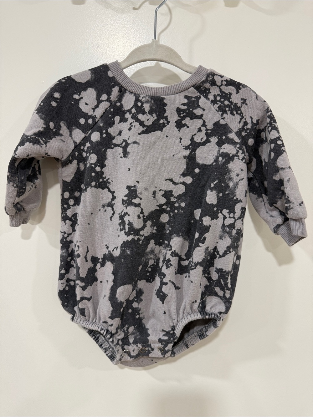 Grayson Mini Baby Gray & Black Splatter Fleece Romper 3-6